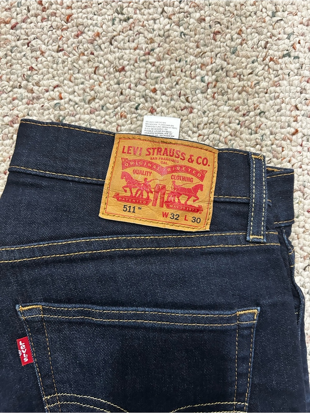 Levi's Men's Slim Jeans - Dark Blue with Tan Patch
